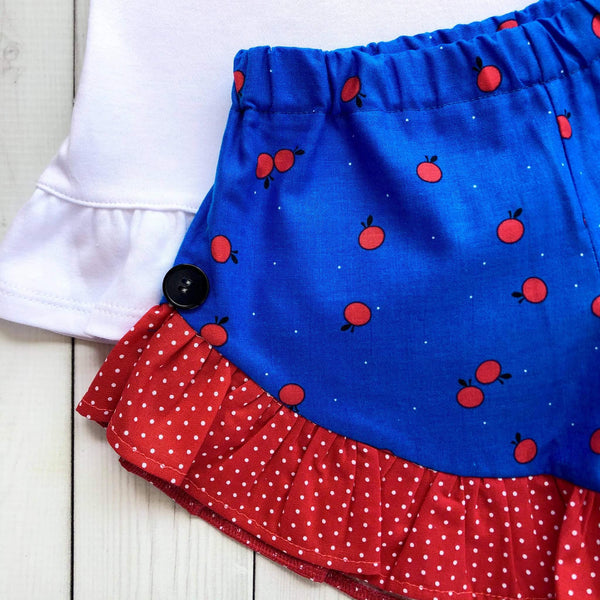Back To School Embroidered Apple Frame Shirt and Ruffle Short Set