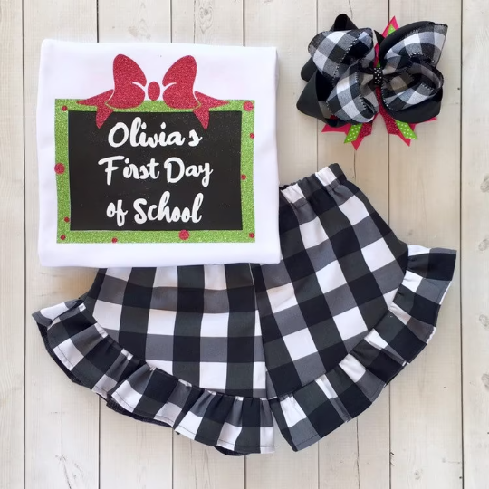 Sassy Glitter Chalk Board Shirt and Ruffle Short Set