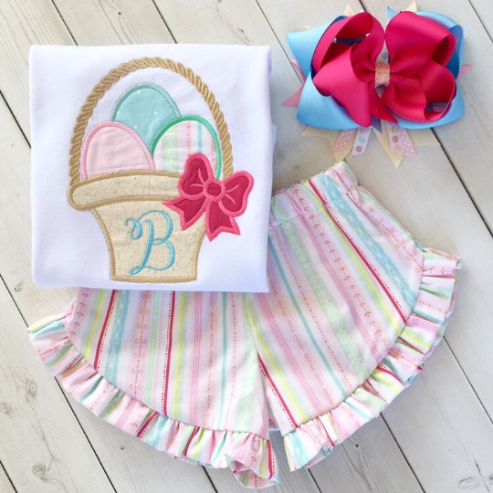 Easter Basket Embroidered Shirt and Ruffle Shortie Set