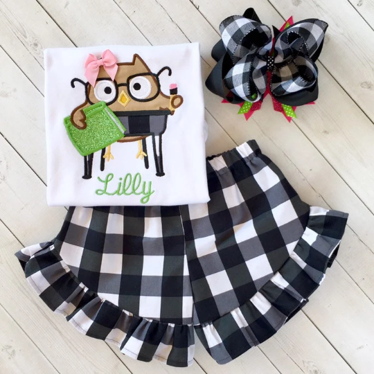 Sassy Embroidered Owl Shirt and Ruffle Short Set