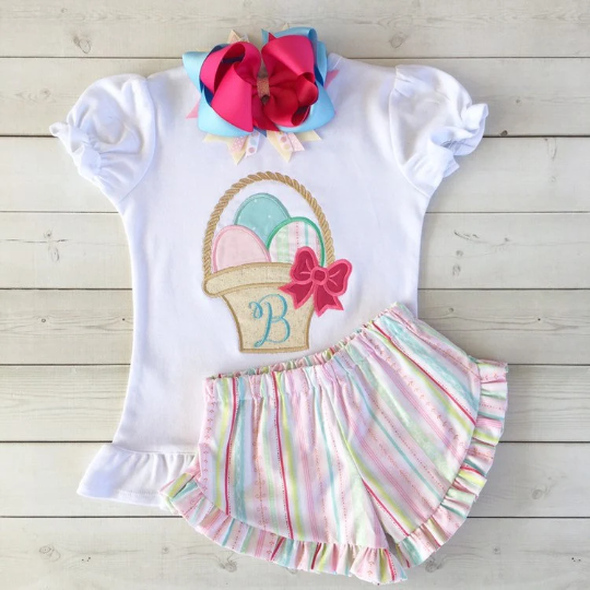 Easter Basket Embroidered Shirt and Ruffle Shortie Set