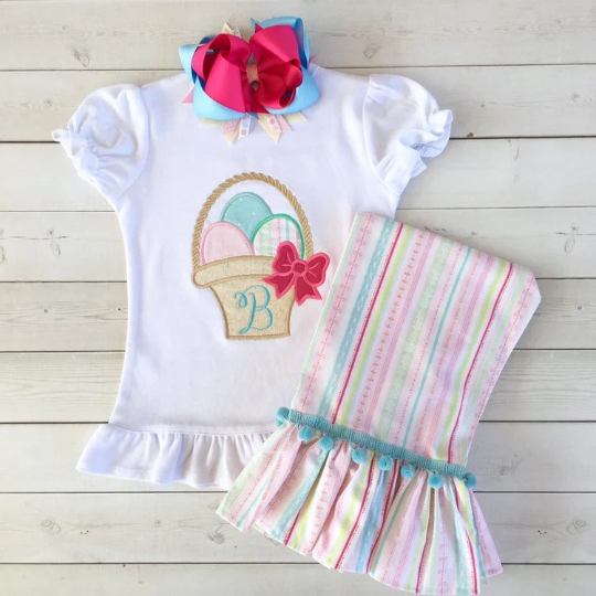 Easter Basket Embroidered Shirt and Ruffle Pant Set