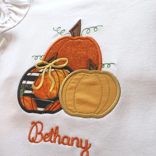 Three Little Pumpkins Appliqué Shirt for Ladies