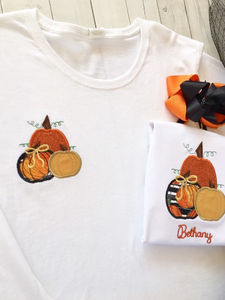 Three Little Pumpkins Appliqué Shirt for Ladies