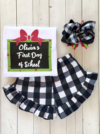 Sassy Glitter Chalk Board Shirt and Ruffle Short Set