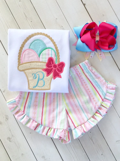Easter Basket Embroidered Shirt and Ruffle Shortie Set