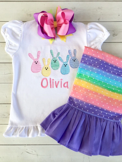 Little Bunnies Sketch Shirt and Ruffle Pant for Girls