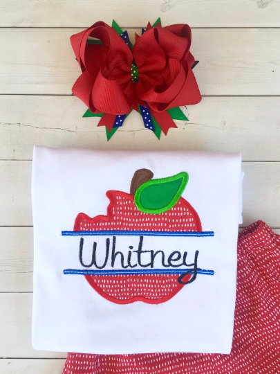 Back To School Embroidered Red Apple Shirt ONLY My Darling Bee