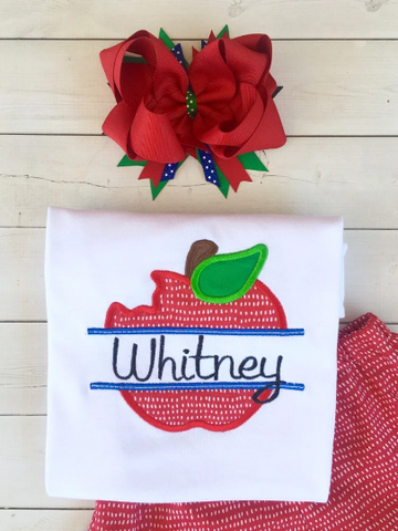 Back To School Embroidered Red Apple Shirt ONLY