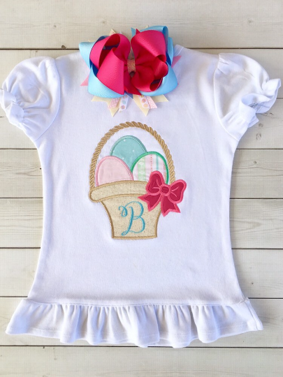 Easter Basket Embroidered Shirt and Ruffle Shortie Set